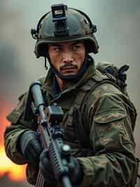 man as a US Navy Seal in firefight. highly detailed