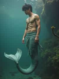 man as a Mermaid the head and upper body of a human and the tail of a fish