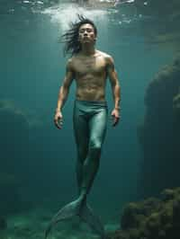 man as a Mermaid the head and upper body of a human and the tail of a fish