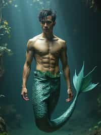 man as a Mermaid the head and upper body of a human and the tail of a fish