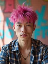 man as a progressive LGBTQ activist feminist with pink or blue hair