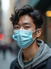 man wearing a Covid n95 mask in 2020. outside