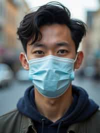 man wearing a Covid n95 mask in 2020. outside