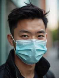 man wearing a Covid n95 mask in 2020. outside