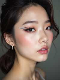 make up ideas for man. fake eyelashes, perfect cat eyeliner, light pink lipstick