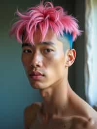 man as a progressive LGBTQ activist with pink or blue hair