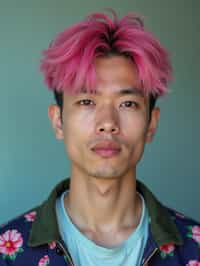 man as a progressive LGBTQ activist with pink or blue hair