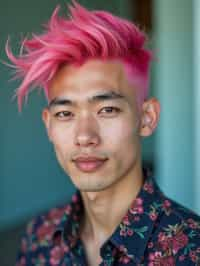 man as a progressive LGBTQ activist with pink or blue hair