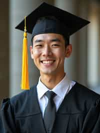 happy  man in Graduation Ceremony wearing a square black Graduation Cap with yellow tassel at college