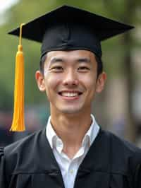 happy  man in Graduation Ceremony wearing a square black Graduation Cap with yellow tassel at college