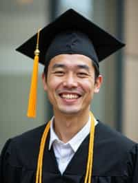 happy  man in Graduation Ceremony wearing a square black Graduation Cap with yellow tassel at college