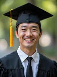 happy  man in Graduation Ceremony wearing a square black Graduation Cap with yellow tassel at college