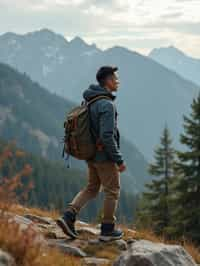 man hiking in mountains