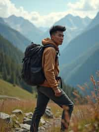 man hiking in mountains