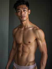 man wearing underwear  in Men's Health  centerfold photoshoot. intact eyes, symmetrical eyes, realistic skin texture. hyper realistic eyes. photorealistic