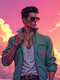 man, gta vice city cover art, borderlands style, celshading, trending on artstation, by rhads, andreas rocha, rossdraws, makoto shinkai, laurie greasley, lois van baarle, ilya kuvshinov and greg rutkowski