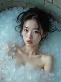 woman lying in a bath of ice cubes