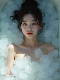 woman lying in a bath of ice cubes