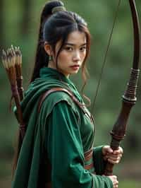 woman as a Medieval Elf Archer Warrior in Green Robe