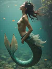 woman as a Mermaid the head and upper body of a human and the tail of a fish