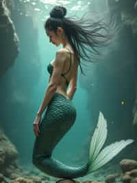 woman as a Mermaid the head and upper body of a human and the tail of a fish