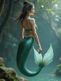 woman as a Mermaid the head and upper body of a human and the tail of a fish