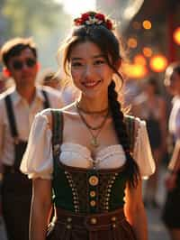 happy woman in Lederhosen for Oktoberfest at Oktoberfest