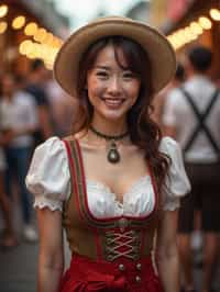 happy woman in Lederhosen for Oktoberfest at Oktoberfest