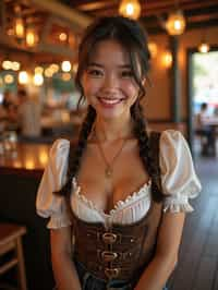 happy woman in Lederhosen for Oktoberfest at Oktoberfest