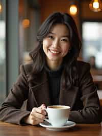  woman in hipster coffee place with coffee cup on table