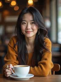  woman in hipster coffee place with coffee cup on table