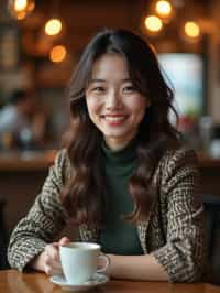  woman in hipster coffee place with coffee cup on table