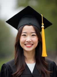 happy  woman in Graduation Ceremony wearing a square black Graduation Cap with yellow tassel at college