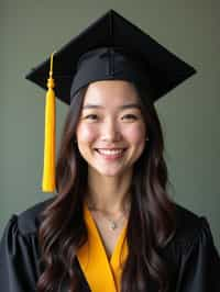 happy  woman in Graduation Ceremony wearing a square black Graduation Cap with yellow tassel at college