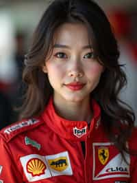 Ultra realistic photograph of woman as Formula 1 race driver