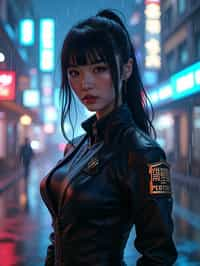 woman as futuristic beautiful cyberpunk police officer, in heavy rainning futuristic tokyo rooftop cyberpunk night, ssci-fi, fantasy, intricate, very very beautiful, elegant, neon light, highly detailed, digital painting, artstation, concept art, soft light, hdri, smooth, sharp focus, illustration, art by tian zi and craig mullins and wlop and alphonse mucha