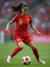 woman as Football Player in the FIFA World Cup playing in a Football Match