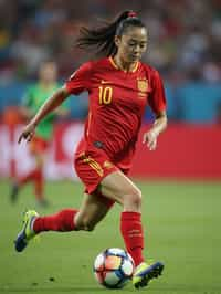 woman as Football Player in the FIFA World Cup playing in a Football Match