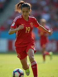 woman as Football Player in the FIFA World Cup playing in a Football Match