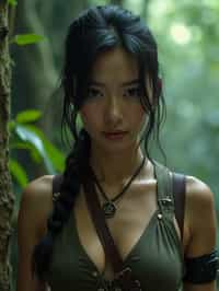 woman   as Lara Croft in Tombraider, in rainforest, cinematic lighting