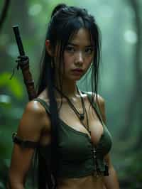 woman   as Lara Croft in Tombraider, in rainforest, cinematic lighting