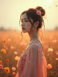 woman | standing in field full of flowers | detailed gorgeous face! ! | full body! ! | god rays | intricate | elegant | realistic | hyperrealistic | cinematic | character design | concept art | illustration | digital art | digital painting | depth of field