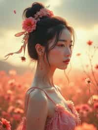 woman | standing in field full of flowers | detailed gorgeous face! ! | full body! ! | god rays | intricate | elegant | realistic | hyperrealistic | cinematic | character design | concept art | illustration | digital art | digital painting | depth of field