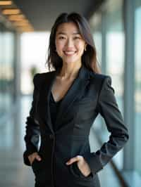 wide LinkedIn profile photo of a professional business woman as a confident professional business woman standing in a modern office. LinkedIn professional profile photo. most popular person on LinkedIn