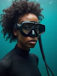 woman as a scuba diver wearing diving goggles and wearing a wetsuit