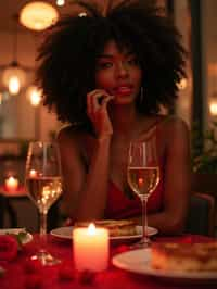 woman celebrating Valentine's Day with romantic dinner