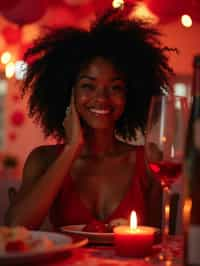 woman celebrating Valentine's Day with romantic dinner