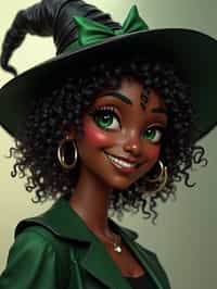 woman as the personification of the Halloween holiday in the form of woman with a villain's smile, (cute)cute hats, cute cheeks, unreal engine, highly detailed, artgerm digital illustration, woo tooth, studio ghibli, deviantart, sharp focus, artstation, by Alexei Vinogradov bakery, sweets, emerald eyes