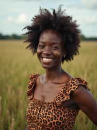 woman farmer with farm in background