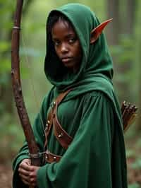 woman as a Medieval Elf Archer Warrior in Green Robe